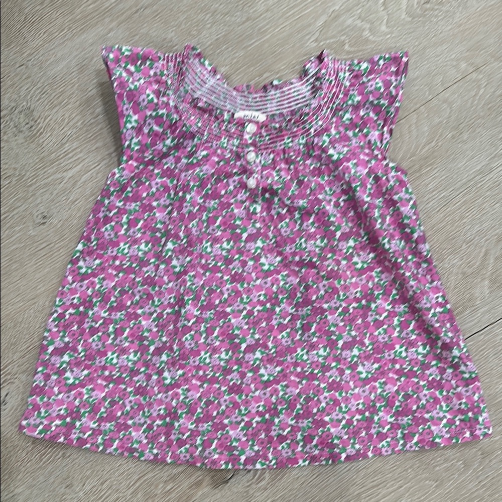 Mini Boden Pink and Green Floral Blouse with Flutter Sleeves